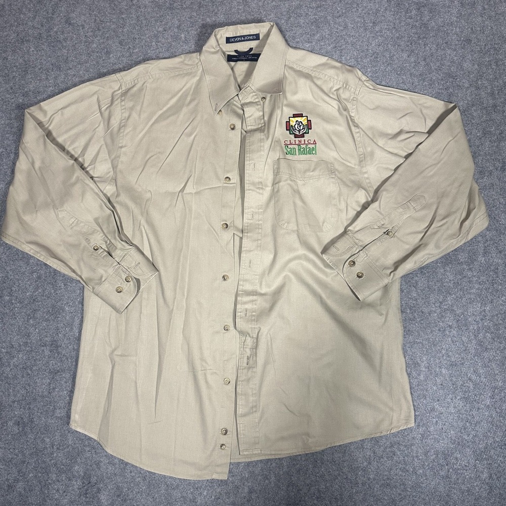 Devon & Jones Titan Twill Button Down Large Khaki Clinica San Rafael Cotton